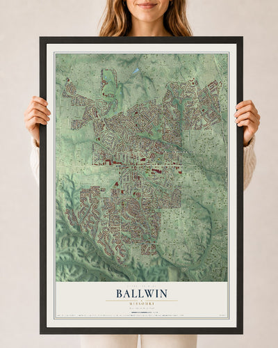 Map of Ballwin, Missouri, 24 x 36 inch print in a black wood frame