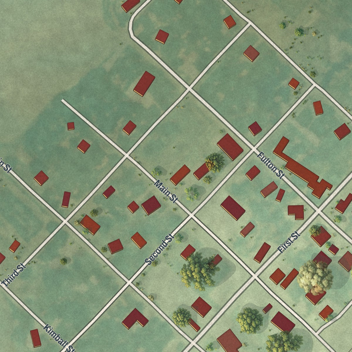 Close-up of the map of Baring, Missouri print showing street and building detail