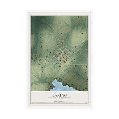 Map of Baring, Missouri, 12 x 18 inch print in a white wood frame