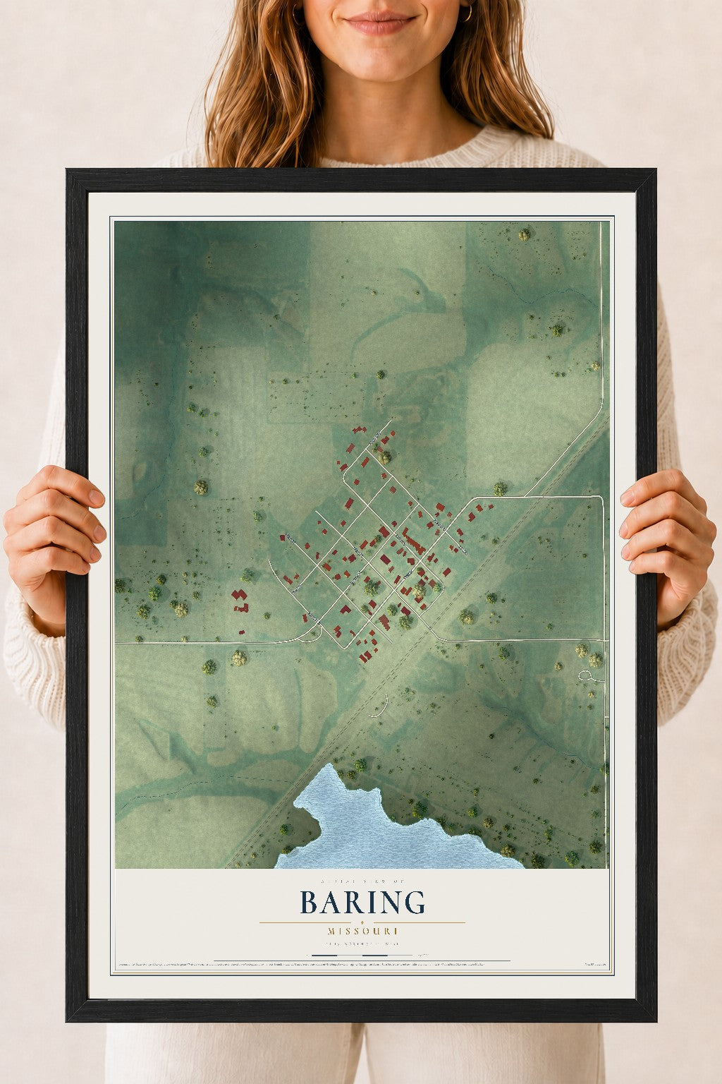 Map of Baring, Missouri, 18 x 24 inch print in a black wood frame