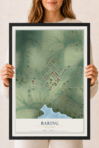 Map of Baring, Missouri, 18 x 24 inch print in a black wood frame