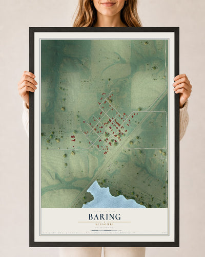 Map of Baring, Missouri, 24 x 36 inch print in a black wood frame