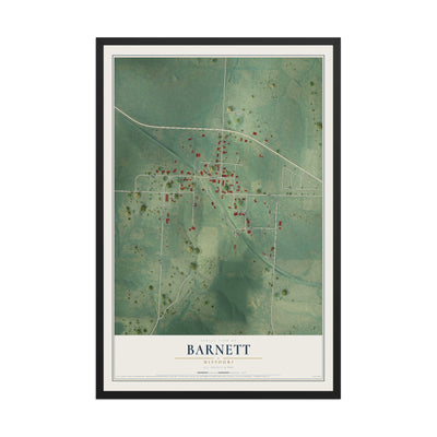 Map of Barnett, Missouri, 12 x 18 inch print in a black wood frame