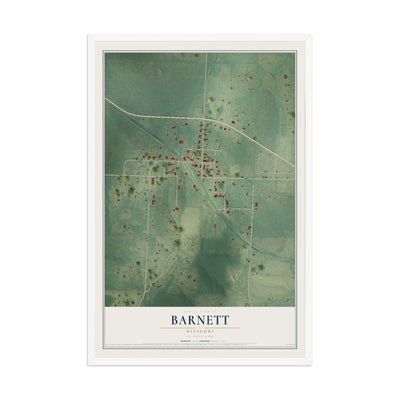 Map of Barnett, Missouri, 12 x 18 inch print in a white wood frame