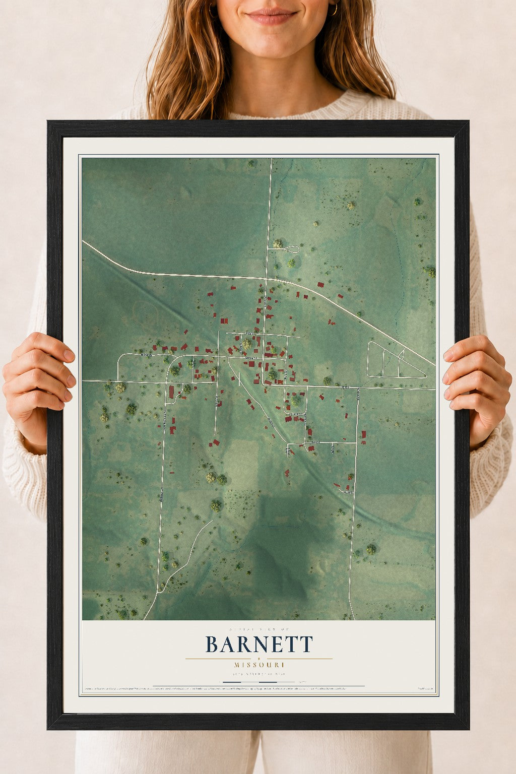 Map of Barnett, Missouri, 18 x 24 inch print in a black wood frame