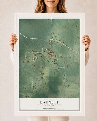 Map of Barnett, Missouri, 24 x 36 inch print in a white wood frame