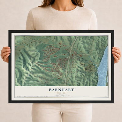 Map of Barnhart, Missouri, 12 x 18 inch print in a black wood frame