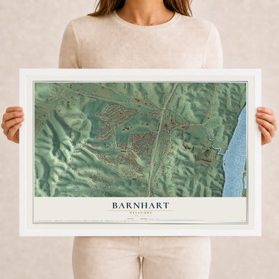 Map of Barnhart, Missouri, 12 x 18 inch print in a white wood frame