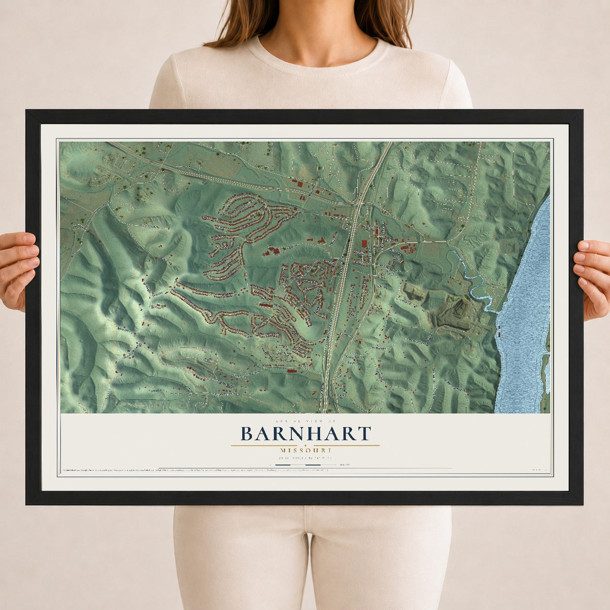 Map of Barnhart, Missouri, 18 x 24 inch print in a black wood frame