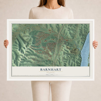 Map of Barnhart, Missouri, 24 x 36 inch print in a white wood frame