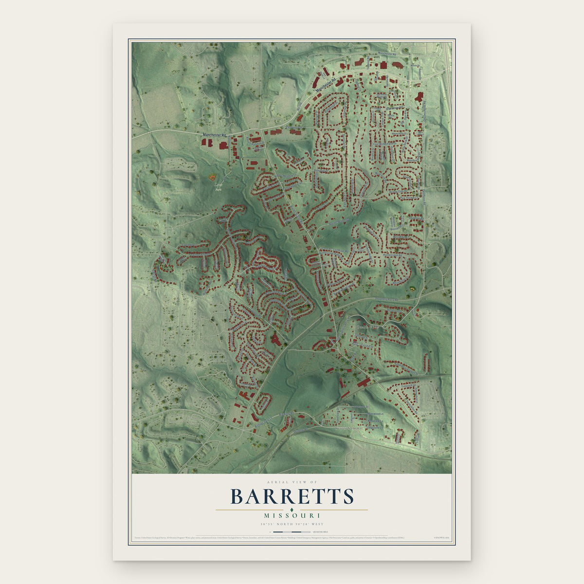 Barretts, Missouri map print, the full design