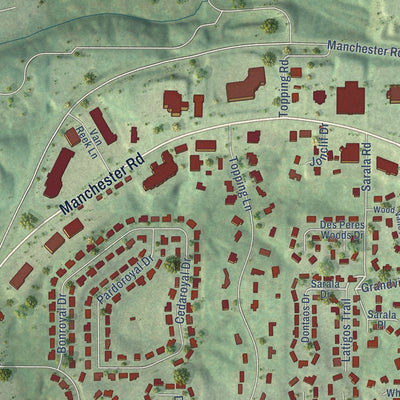 Close-up of the map of Barretts, Missouri print showing street and building detail