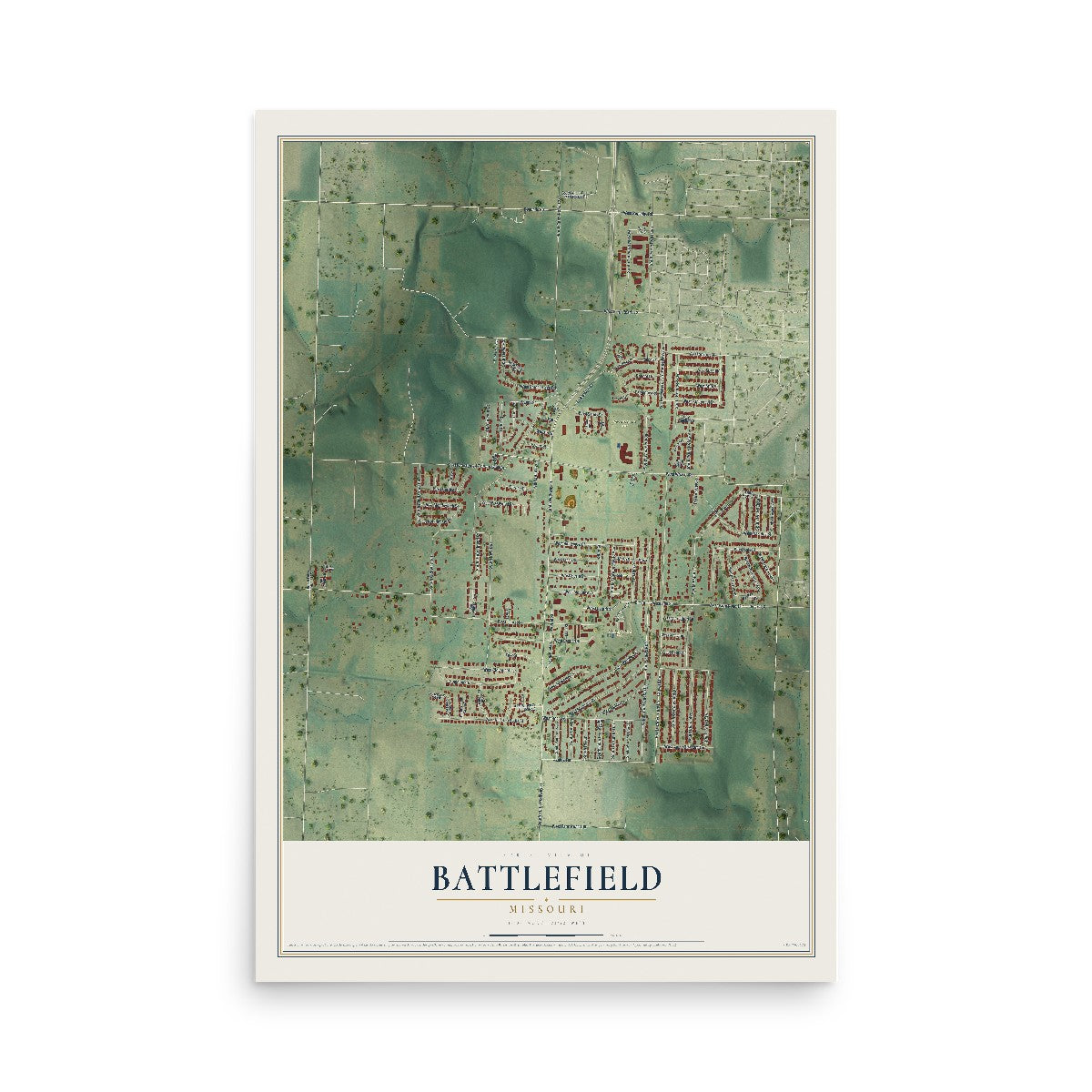 Map of Battlefield, Missouri, 12 x 18 inch unframed archival matte print