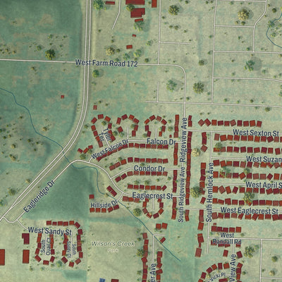 Second close-up of the map of Battlefield, Missouri print showing more streets and buildings