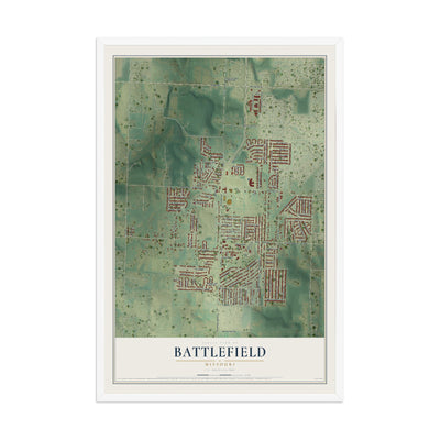 Map of Battlefield, Missouri, 12 x 18 inch print in a white wood frame