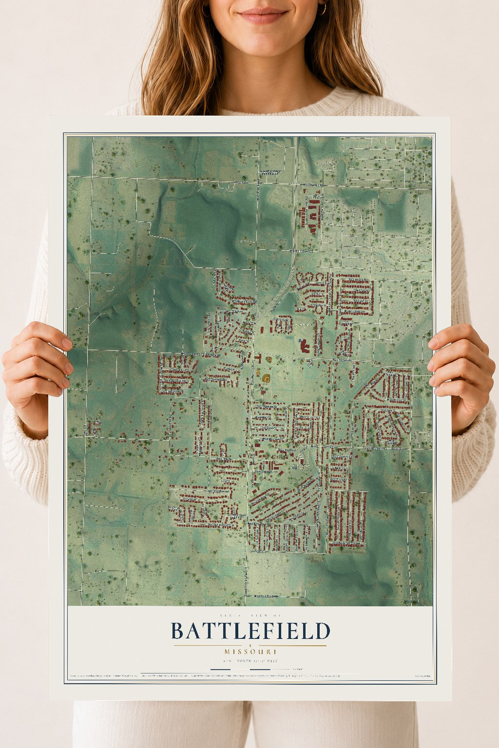 Map of Battlefield, Missouri, 18 x 24 inch unframed archival matte print