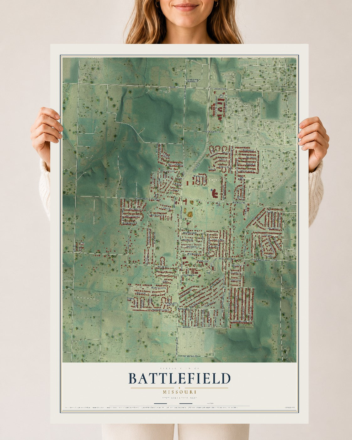 Map of Battlefield, Missouri, 24 x 36 inch unframed archival matte print
