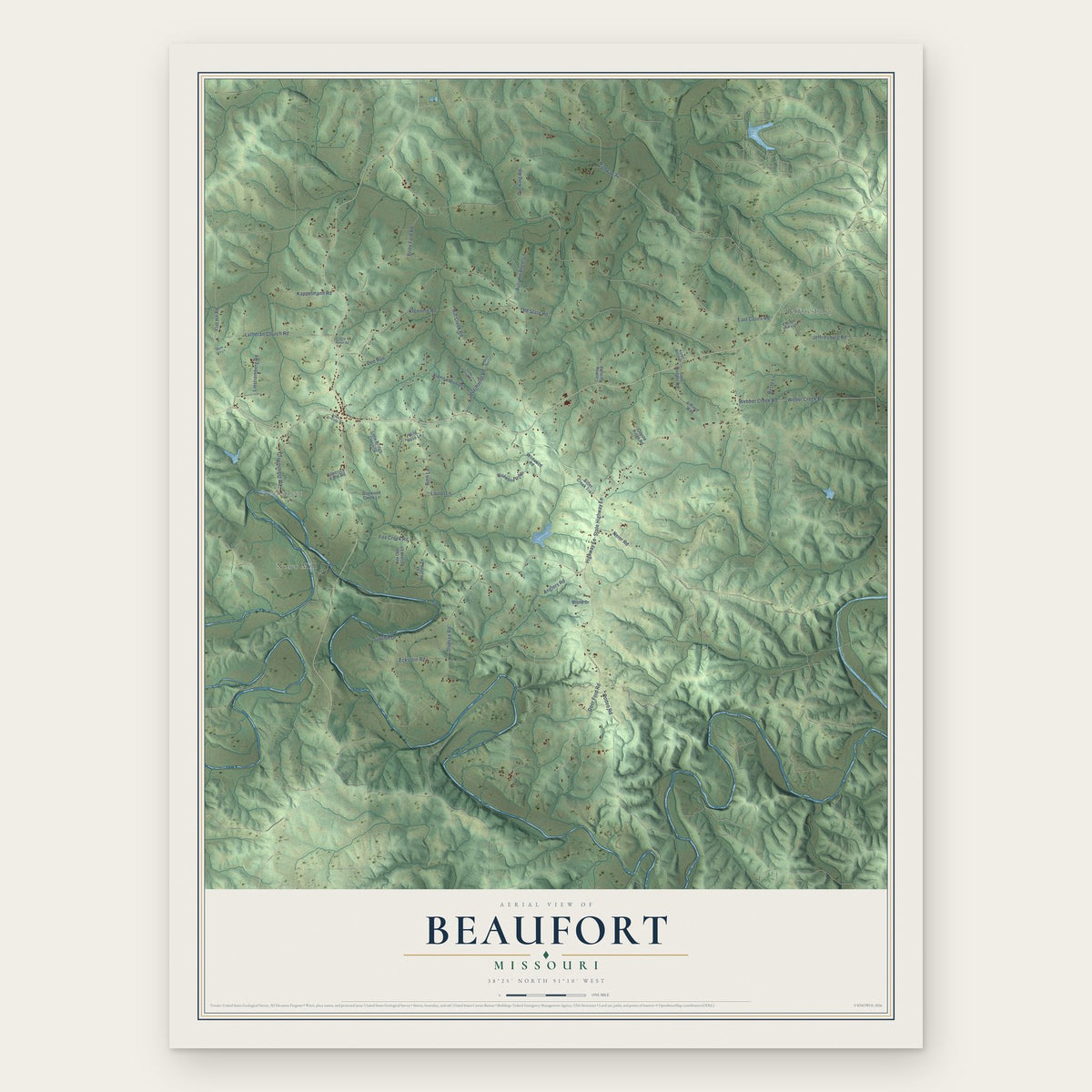 Beaufort, Missouri map print, the full design