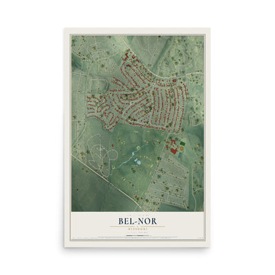 Map of Bel-Nor, Missouri, 12 x 18 inch unframed archival matte print
