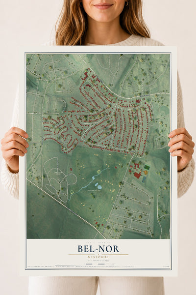 Map of Bel-Nor, Missouri, 18 x 24 inch unframed archival matte print