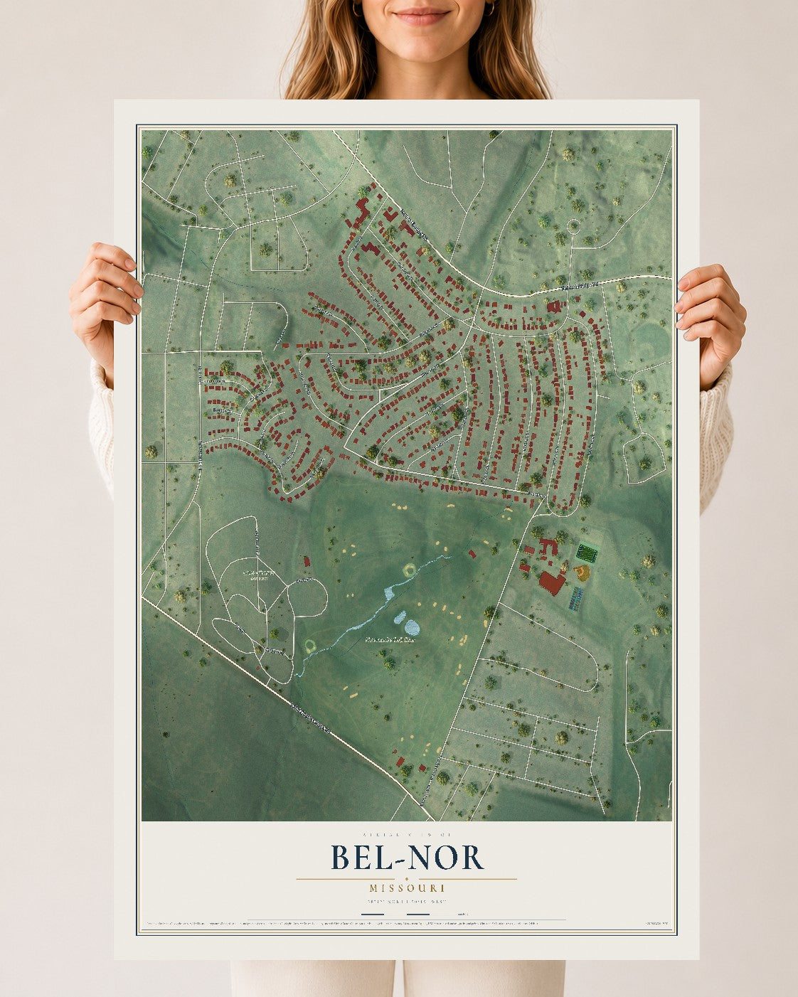 Map of Bel-Nor, Missouri, 24 x 36 inch unframed archival matte print