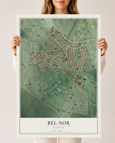 Map of Bel-Nor, Missouri, 24 x 36 inch unframed archival matte print