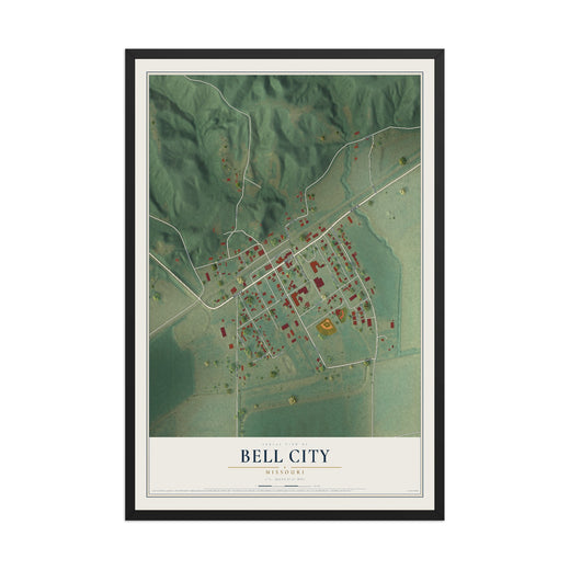 Map of Bell City, Missouri, 12 x 18 inch print in a black wood frame