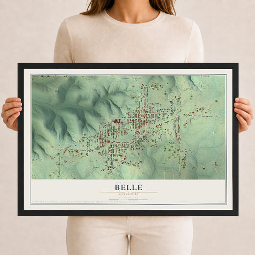 Map of Belle, Missouri, 12 x 18 inch print in a black wood frame