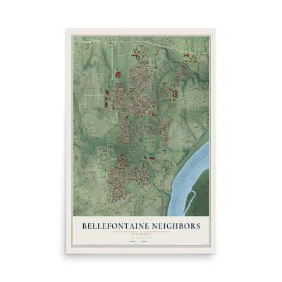 Map of Bellefontaine Neighbors, Missouri, 12 x 18 inch unframed archival matte print