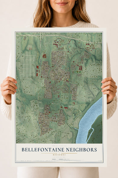 Map of Bellefontaine Neighbors, Missouri, 18 x 24 inch unframed archival matte print