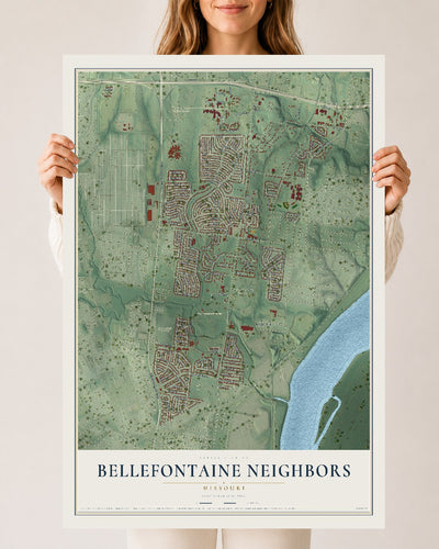 Map of Bellefontaine Neighbors, Missouri, 24 x 36 inch unframed archival matte print