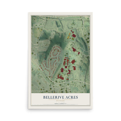 Map of Bellerive Acres, Missouri, 12 x 18 inch unframed archival matte print
