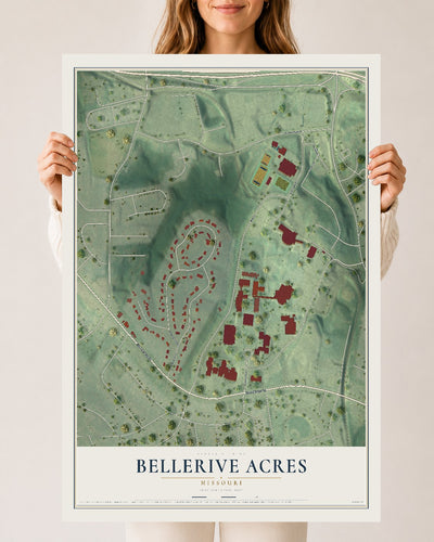 Map of Bellerive Acres, Missouri, 24 x 36 inch unframed archival matte print