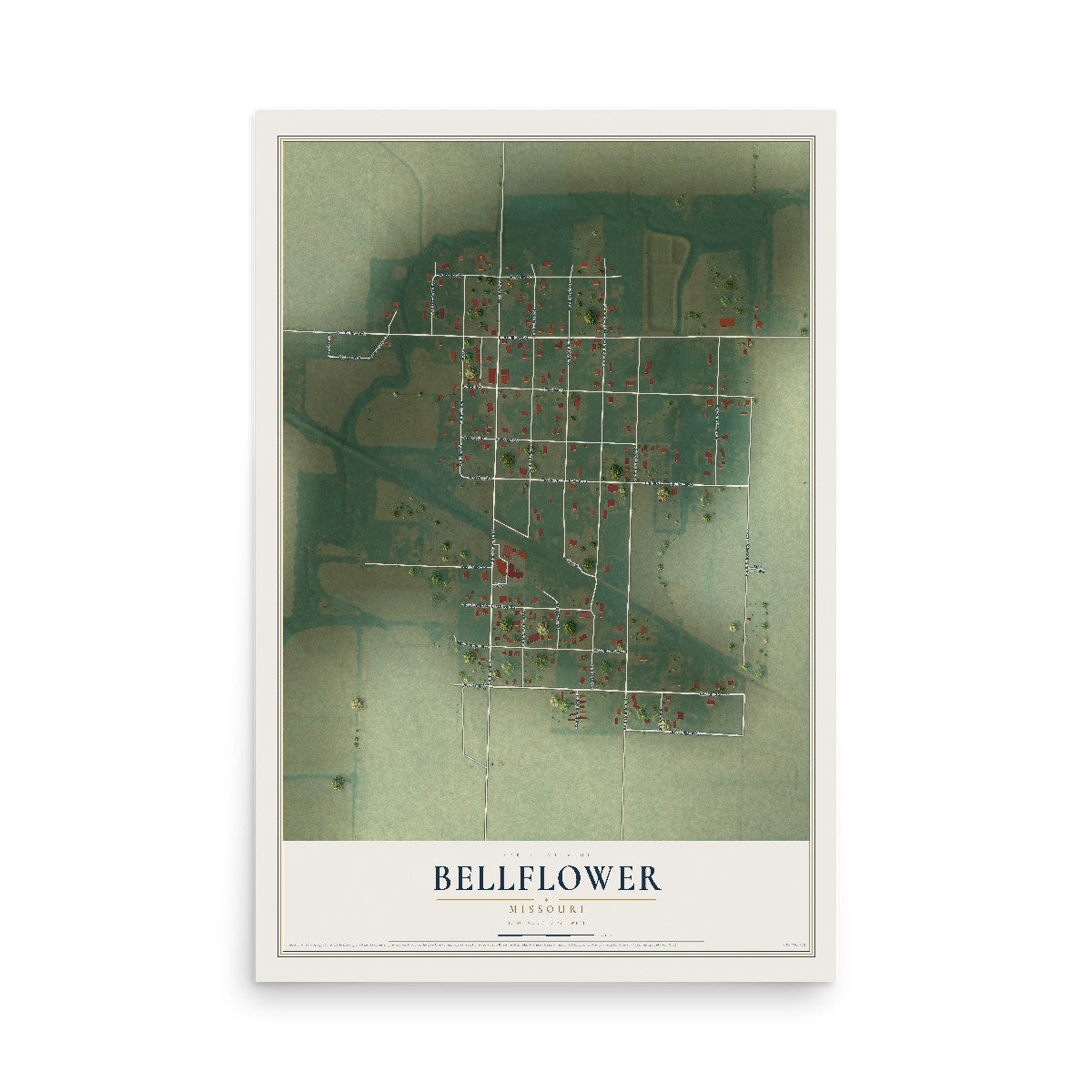 Map of Bellflower, Missouri, 12 x 18 inch unframed archival matte print