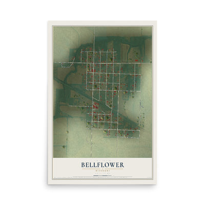 Map of Bellflower, Missouri, 12 x 18 inch unframed archival matte print