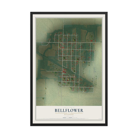 Map of Bellflower, Missouri, 12 x 18 inch print in a black wood frame
