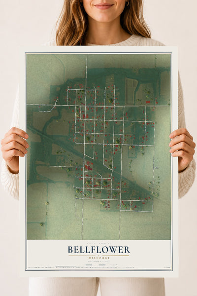 Map of Bellflower, Missouri, 18 x 24 inch unframed archival matte print