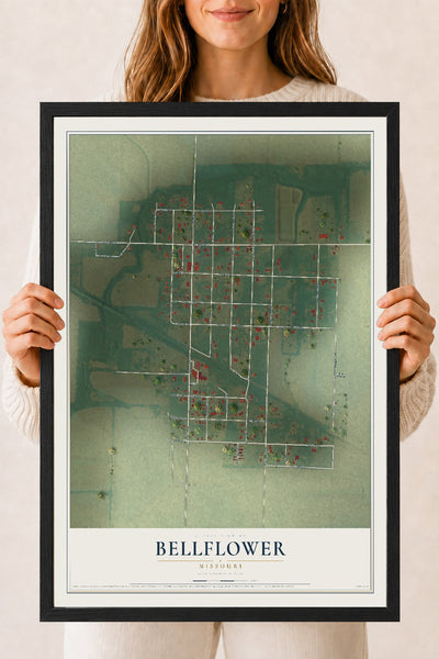 Map of Bellflower, Missouri, 18 x 24 inch print in a black wood frame