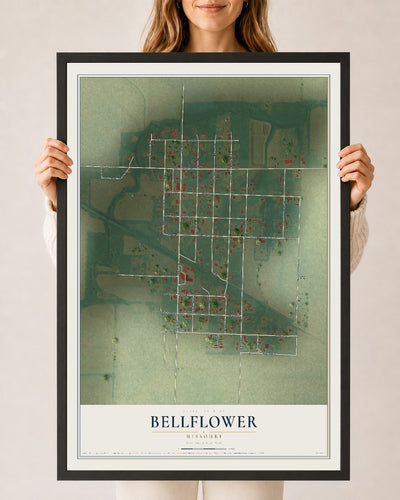 Map of Bellflower, Missouri, 24 x 36 inch print in a black wood frame