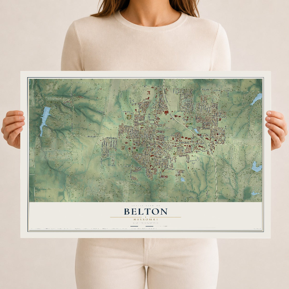 Map of Belton, Missouri, 12 x 18 inch unframed archival matte print