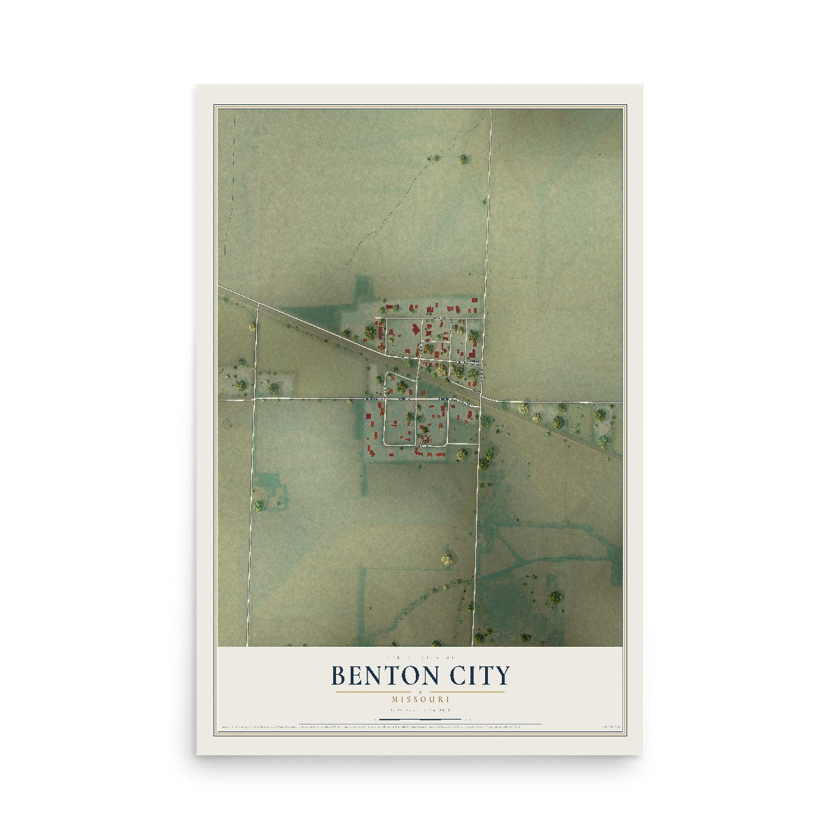 Map of Benton City, Missouri, 12 x 18 inch unframed archival matte print