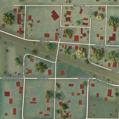 Close-up of the map of Benton City, Missouri print showing street and building detail