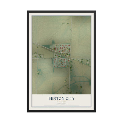 Map of Benton City, Missouri, 12 x 18 inch print in a black wood frame