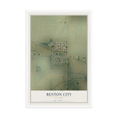 Map of Benton City, Missouri, 12 x 18 inch print in a white wood frame