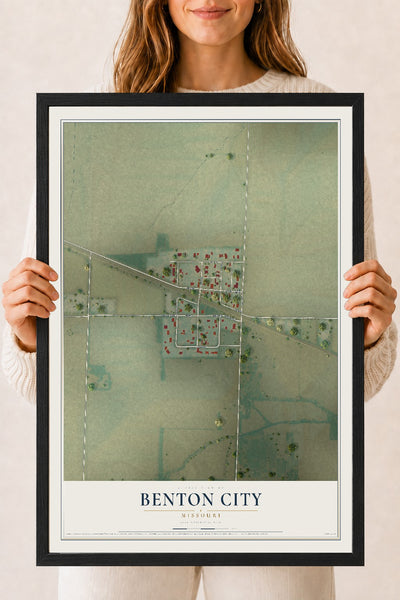 Map of Benton City, Missouri, 18 x 24 inch print in a black wood frame