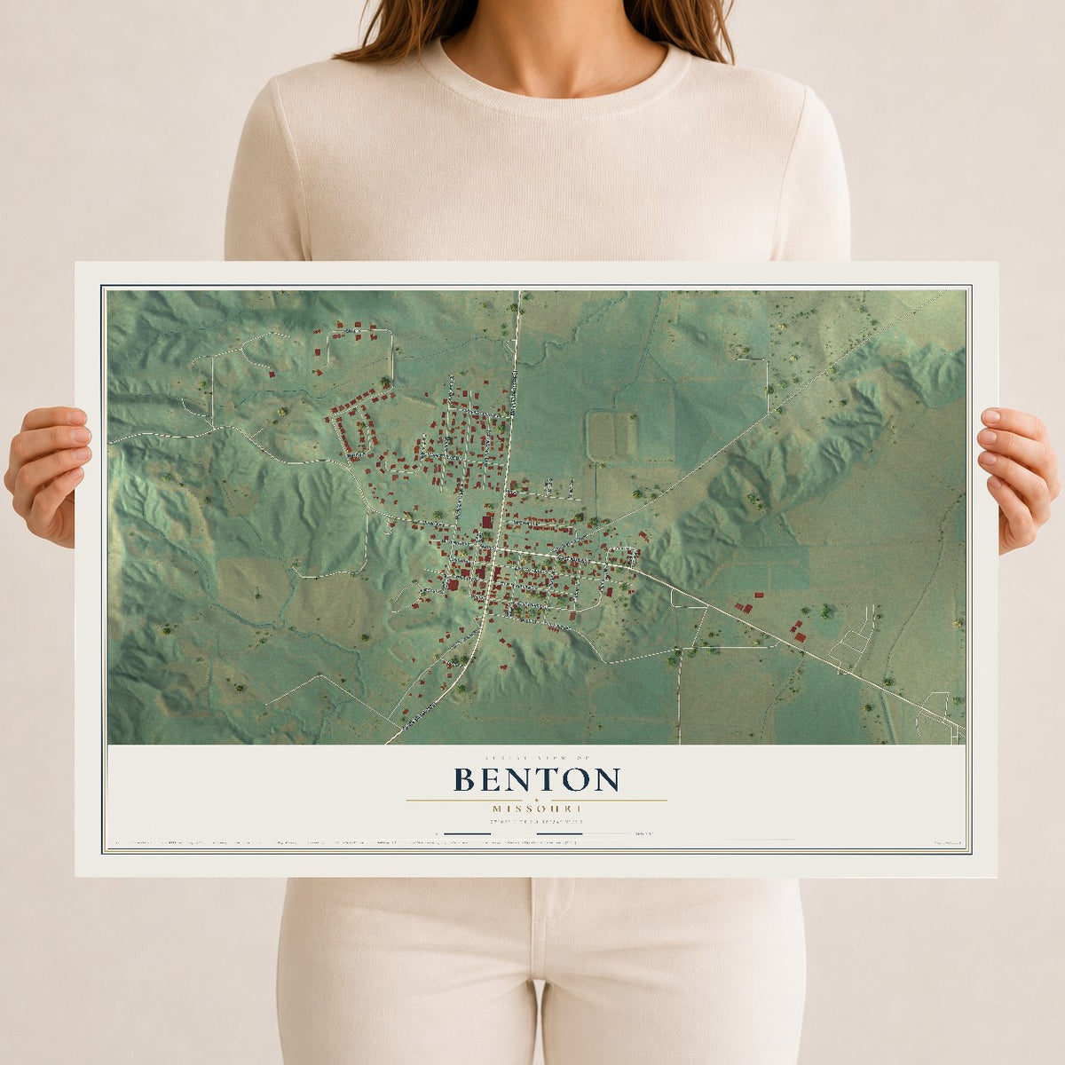 Map of Benton, Missouri, 12 x 18 inch unframed archival matte print