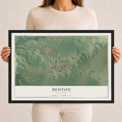 Map of Benton, Missouri, 12 x 18 inch print in a black wood frame