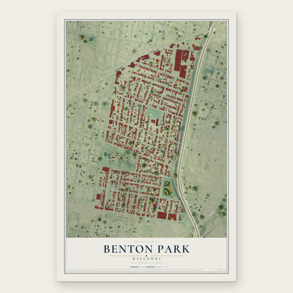 Benton Park, Missouri map print, the full design