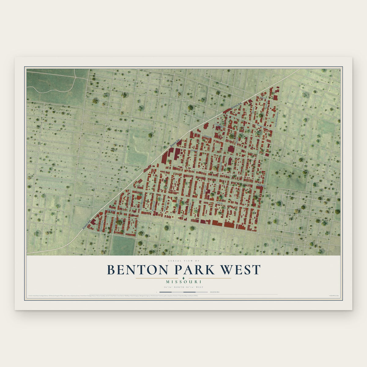 Benton Park West, Missouri map print, the full design