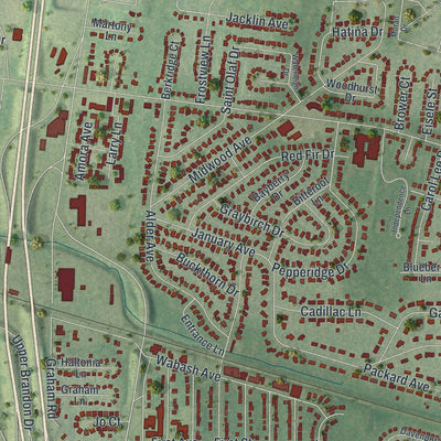 Close-up of the map of Berkeley, Missouri print showing street and building detail